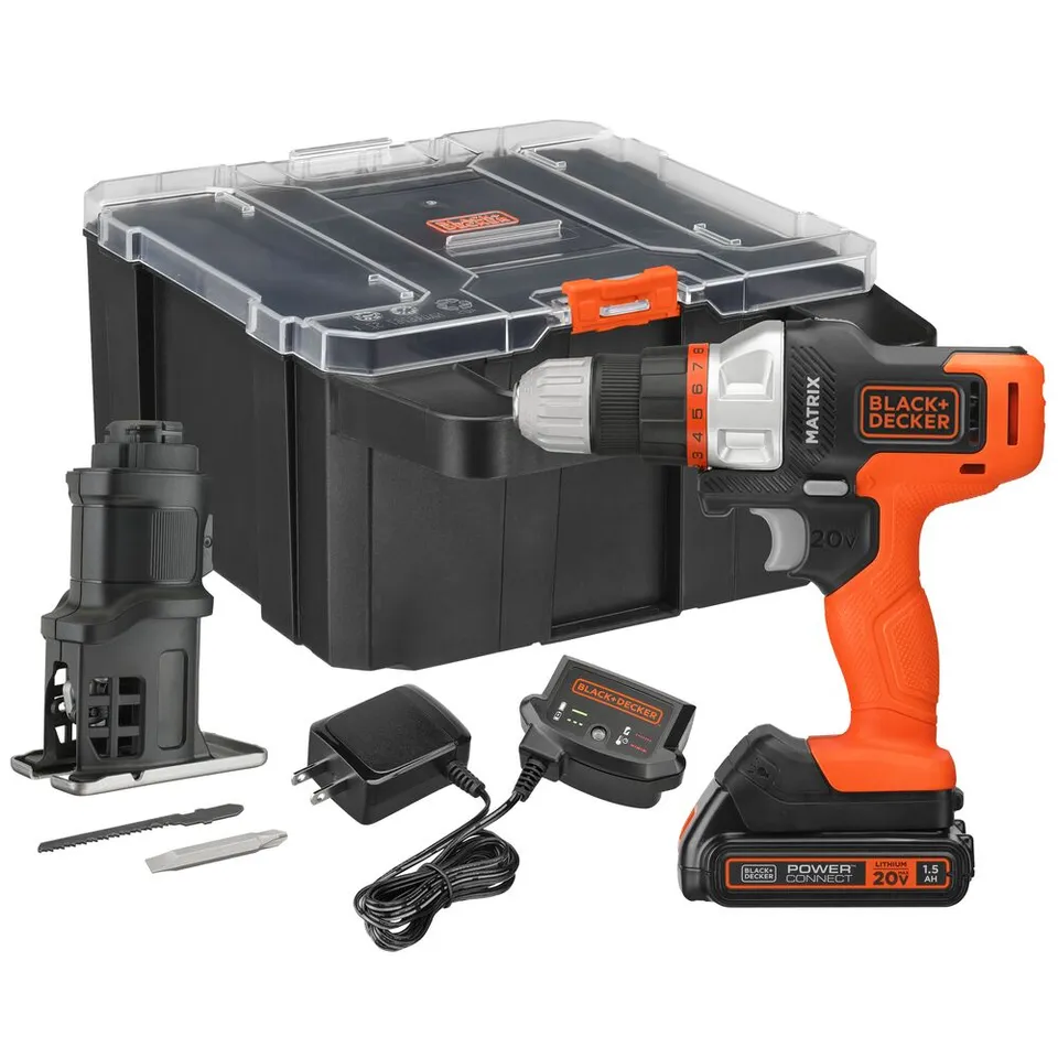 black-decker-20v-max-powerconnect-matrix-cordless-drill-kit-with-jig-saw-attachm image 1