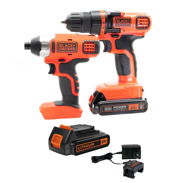 black-decker-20v-max-cordless-drill-and-impact-driver-combo-kit-with-extra-batte image 1