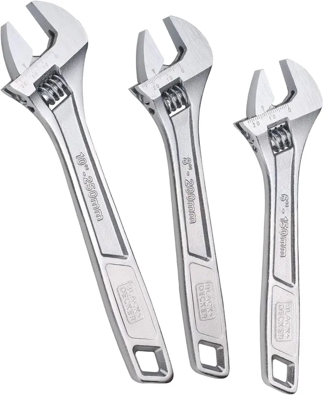 black-decker-adjustable-wrench-set-6-in-8-in-and-10-in-wide-tapered-jaws image 1