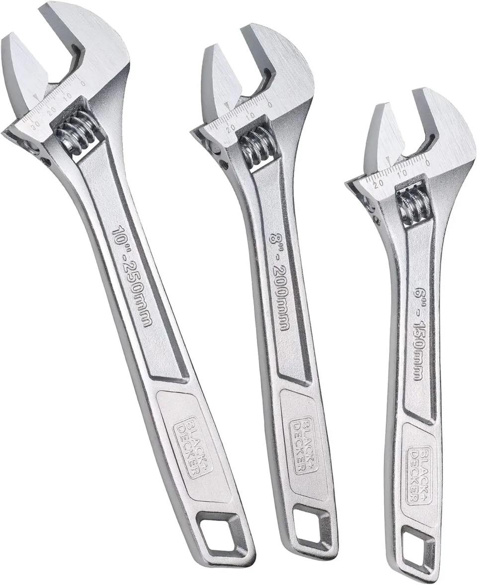 black-decker-adjustable-wrench-set-6-in-8-in-and-10-in-wide-tapered-jaws image 1