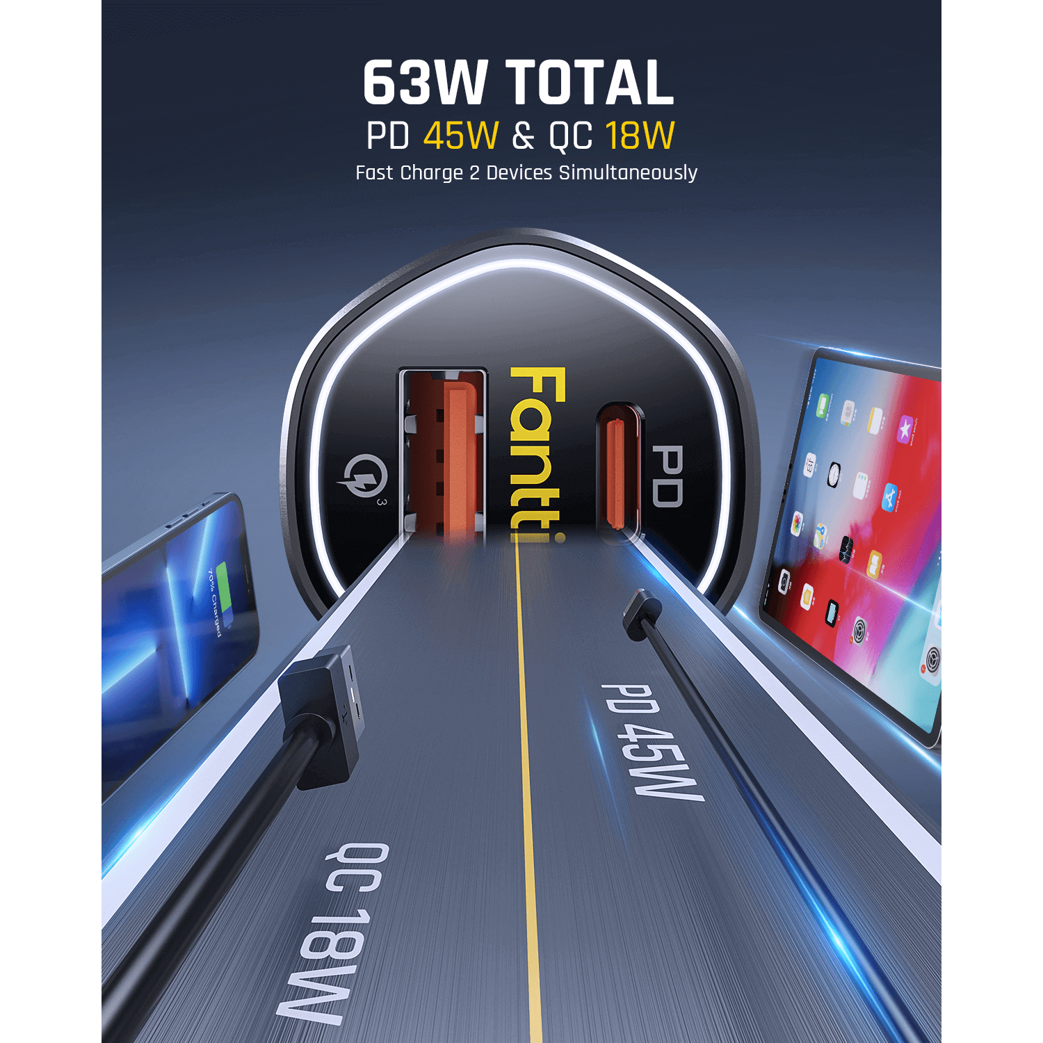 fanttik-65w-usb-c-car-charger-fast-dual-port-charger-for-vehicles image 2