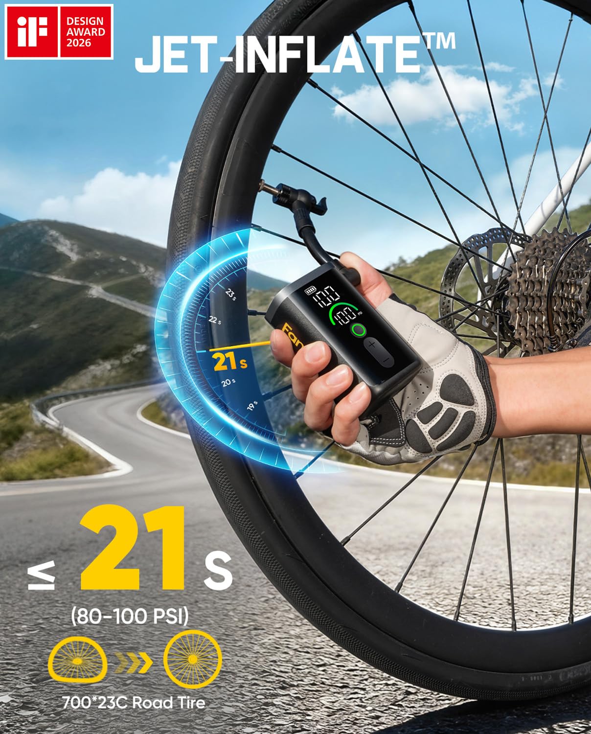 fanttik-x11-ace-mini-bike-pump-150psi-electric-air-pump-with-gauge-and-led-scree image 2