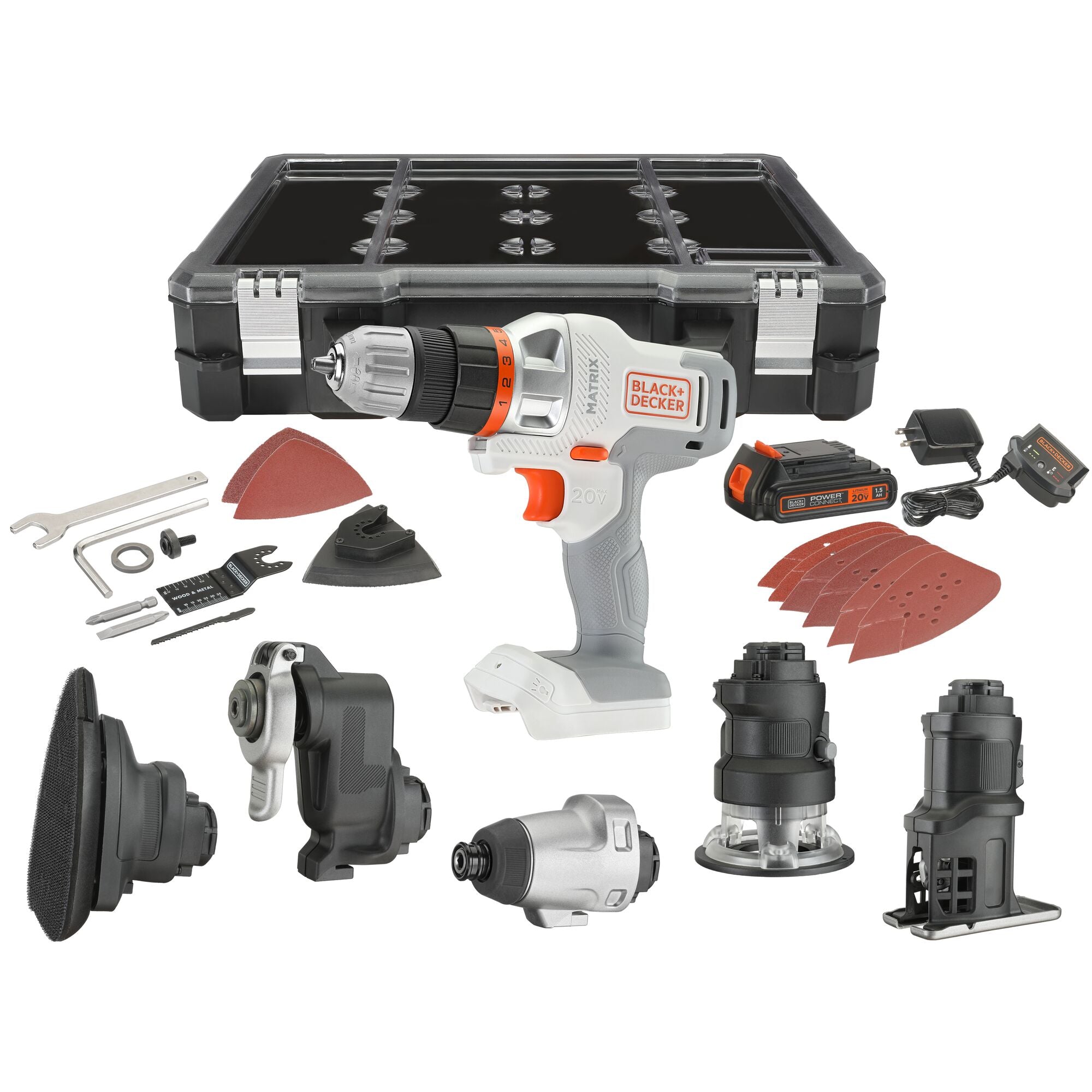 black-decker-20v-max-powerconnect-matrix-cordless-drill-and-6-piece-power-tool-c image 1