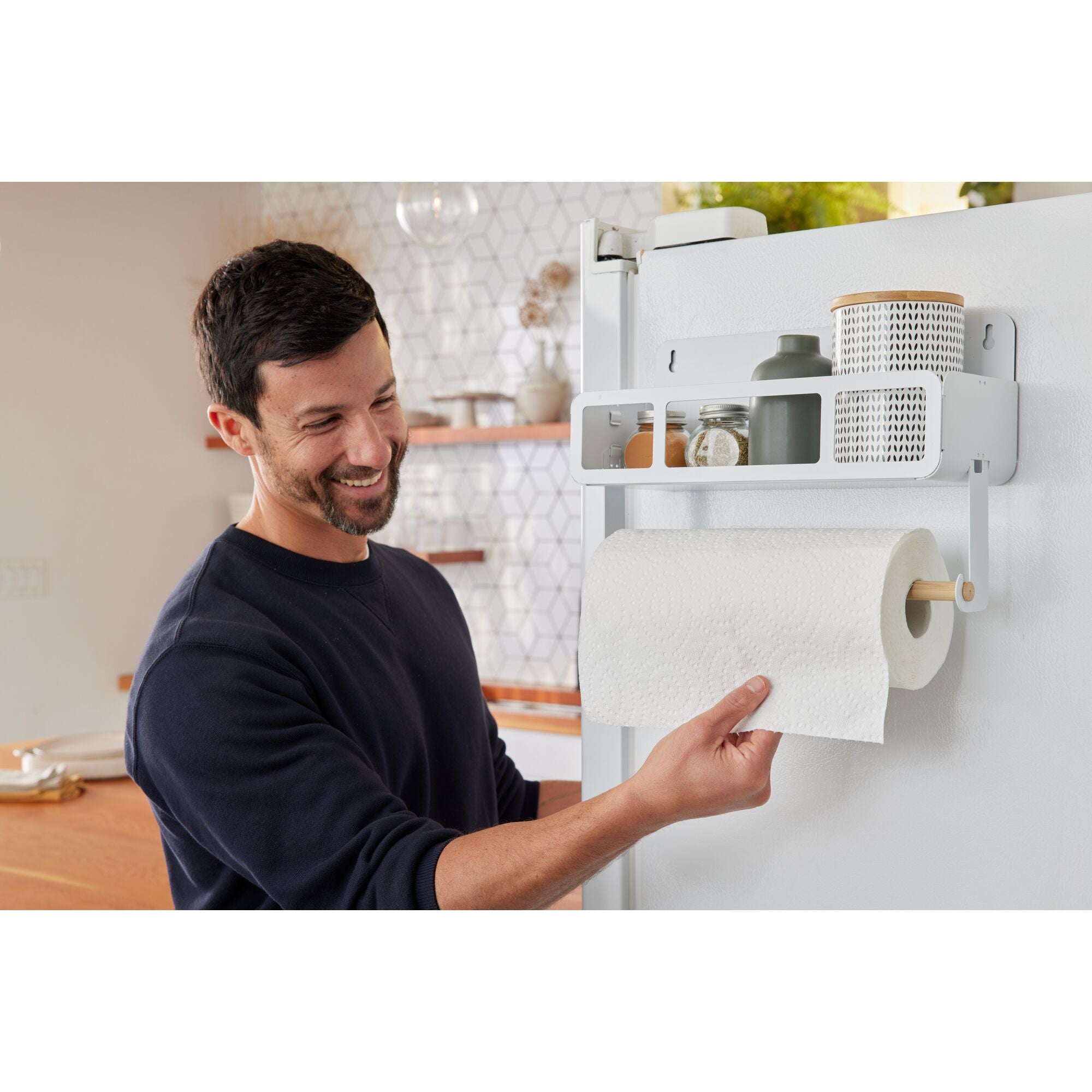 black-decker-hanging-magnetic-rack-system-shelf-with-brackets-white-tan image 2