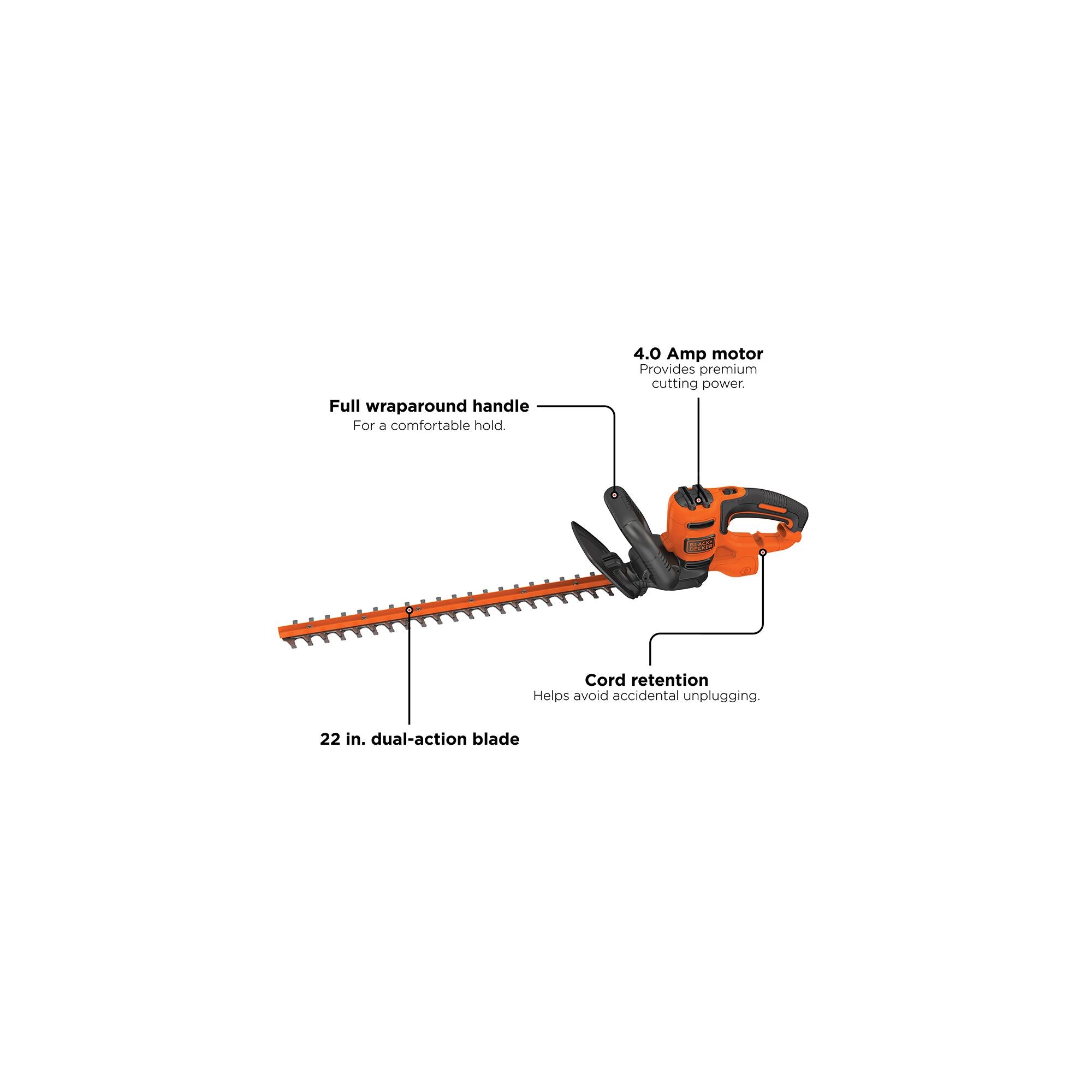 black-decker-22-inch-4-0-amp-corded-electric-hedge-trimmer-lightweight-low-vibra image 2