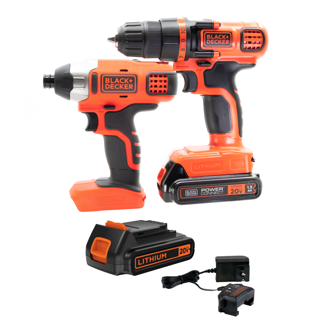 black-decker-20v-max-cordless-drill-and-impact-driver-combo-kit-with-extra-batte image 1