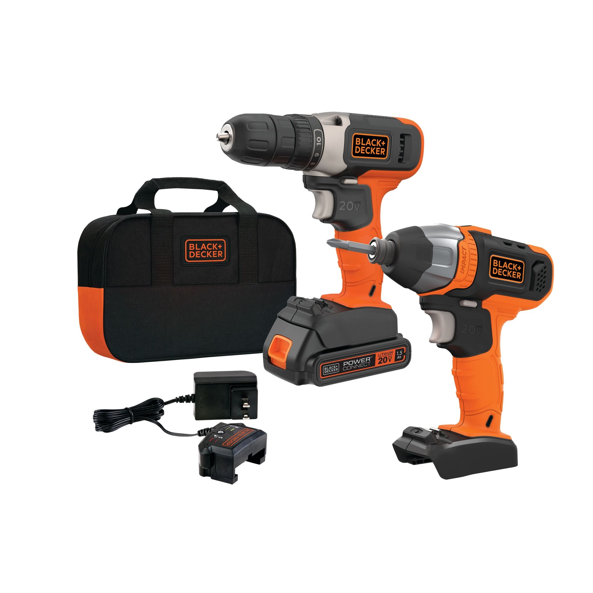 black-decker-20v-max-powerconnect-cordless-drill-and-impact-driver-combo-kit image 1