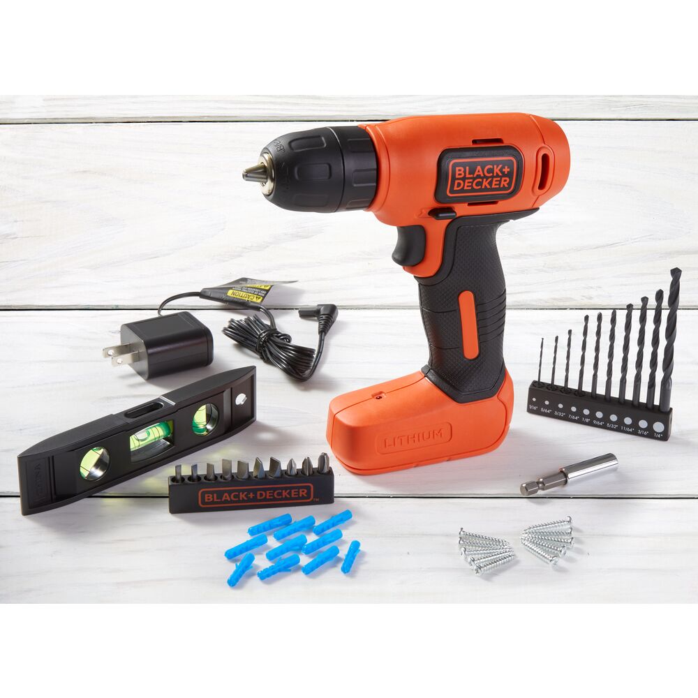 black-decker-8v-max-cordless-drill-43-piece-home-decor-project-kit-compact-usb-r image 2