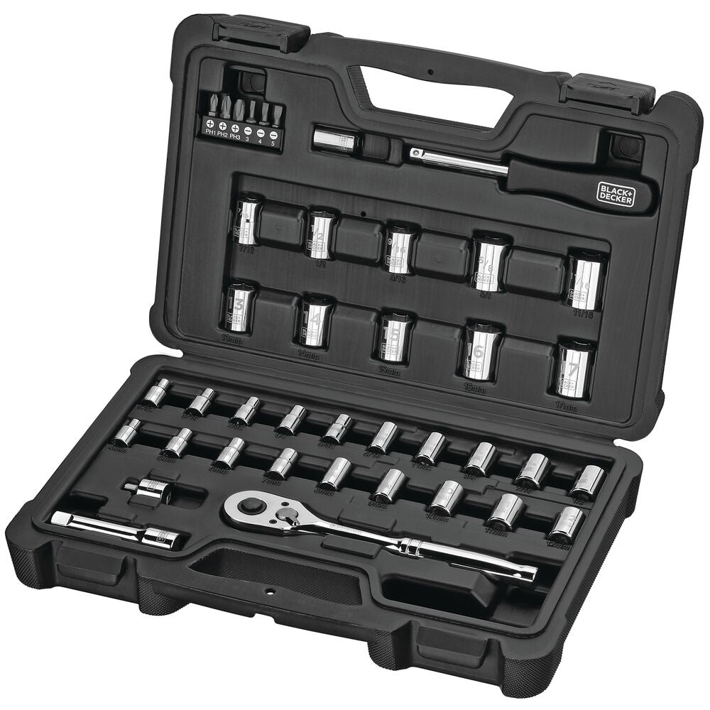 black-decker-40-piece-chrome-mechanic-socket-set-with-carrying-case image 2